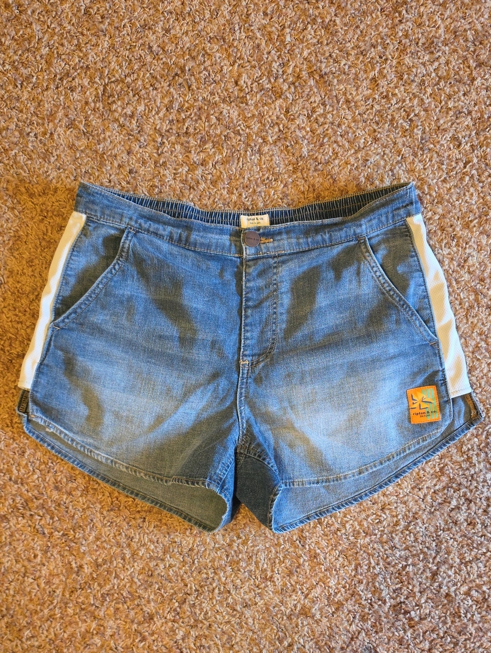 Ripton Jorts- Blue Denim Jean Shorts with White Side Stripe- L